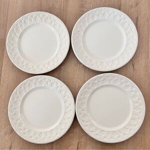 4 PCs Pier 1 Basket Relief‎ White Luncheon Salad Plates Italy Earthware 8.25"